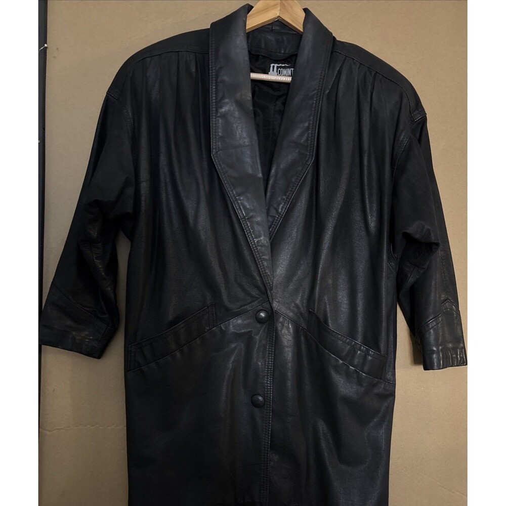 Vintage Comint Argentina Black Leather Jacket XS Oversized 80s